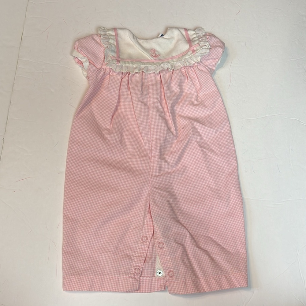 Vintage Baby Girl Onesie Pink Collar Bib‎ Pink White Dynasty Carters 6M